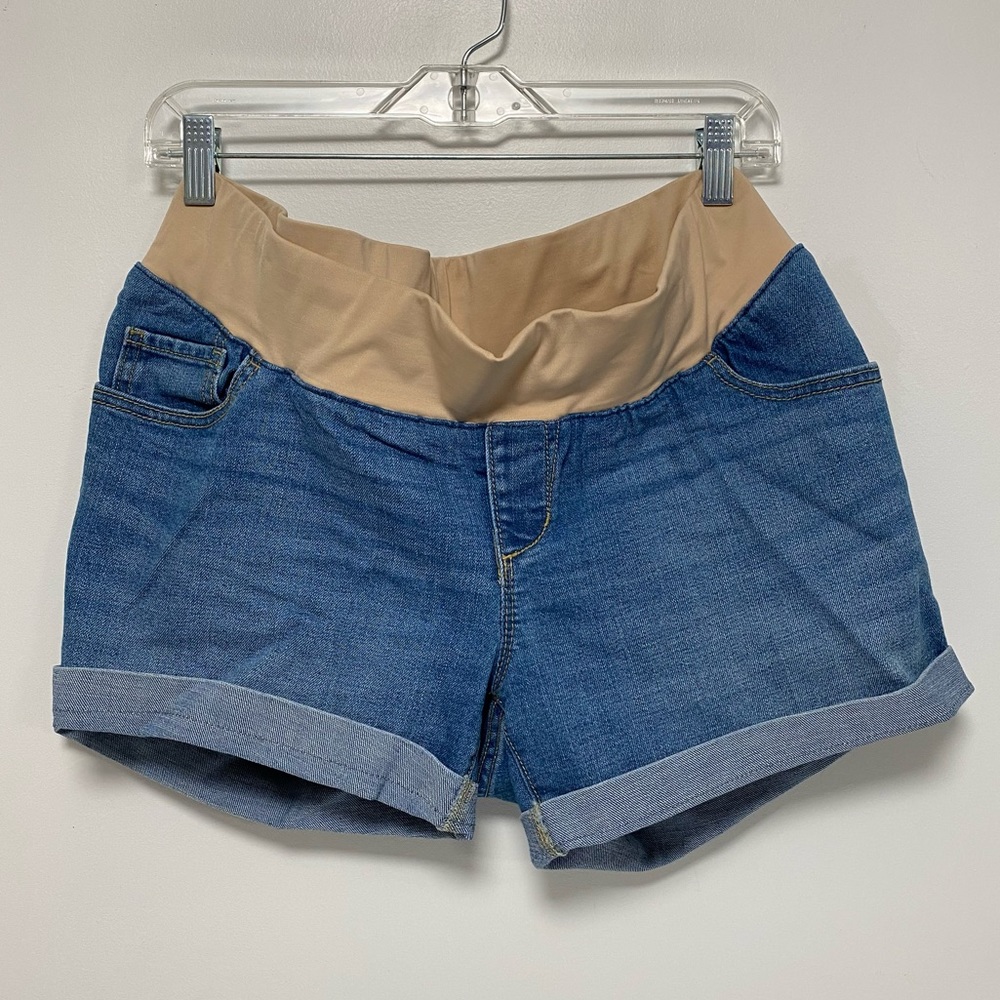Maternity elastic waistband short jean shorts